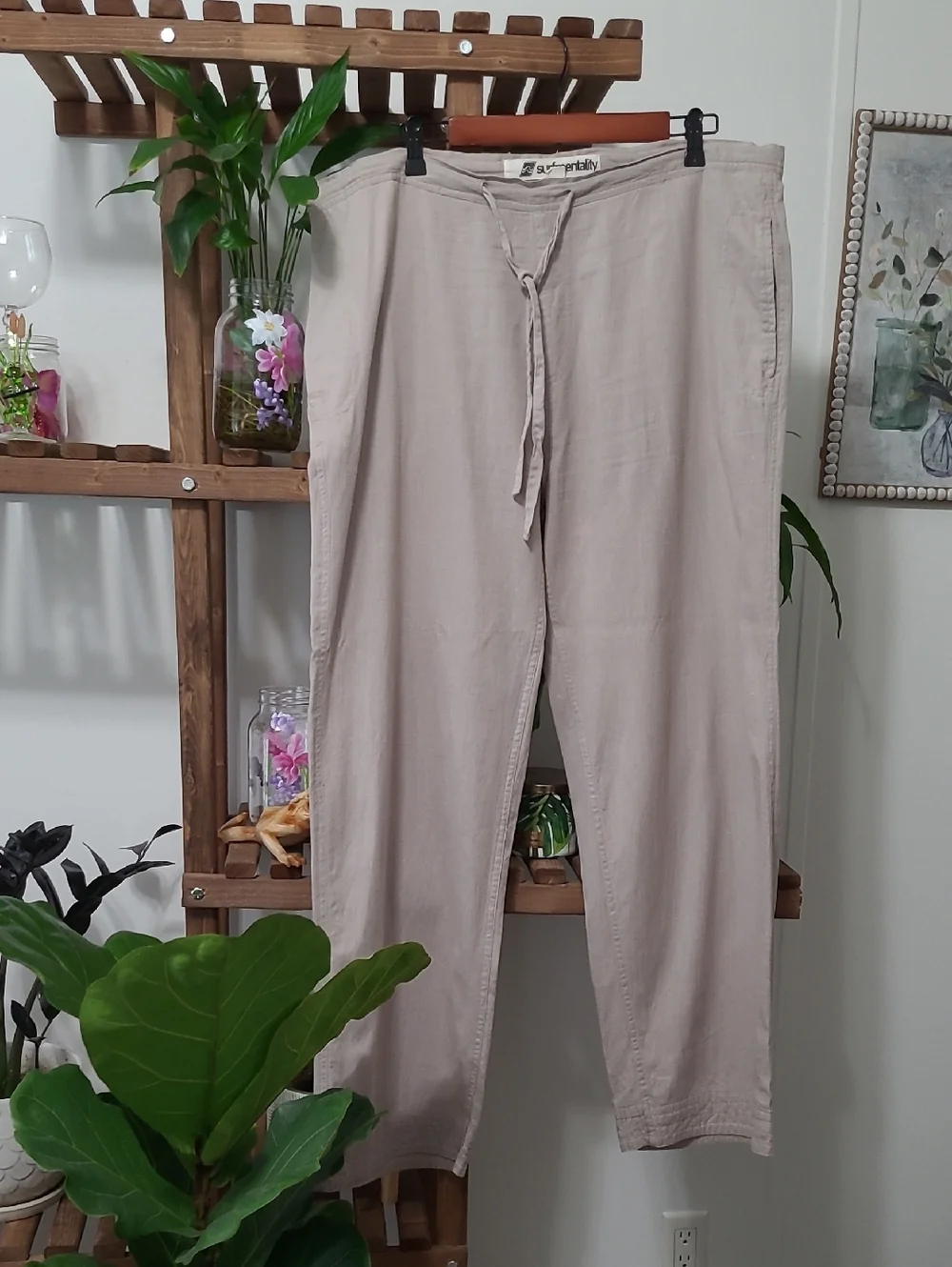 Men's Taupe Linen Blend Pants